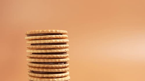 Stack of Cookies with Chocolate Filling Close Up