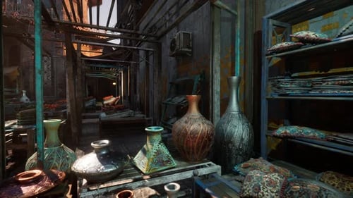 Sunrise in an Old Oriental Bazaar Marketplace