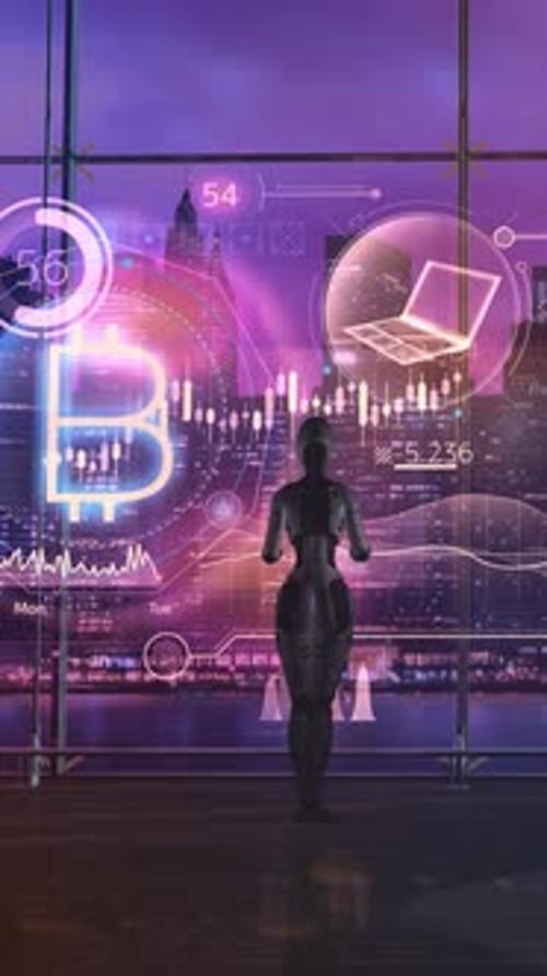 Holographic Bitcoin Data Interface with Futuristic Tech Display