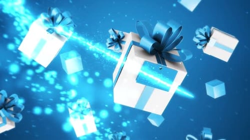 Animated Gift Boxes Falling with Sparkling Trails Reveal