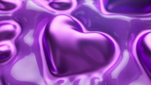 Animated Fluid Metallic Purple Hearts Loop