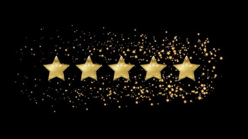Five Golden Stars Revealing with Sparkles for Ratings