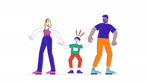 Animación de dibujos animados de líneas dinámicas familiares disfuncionales