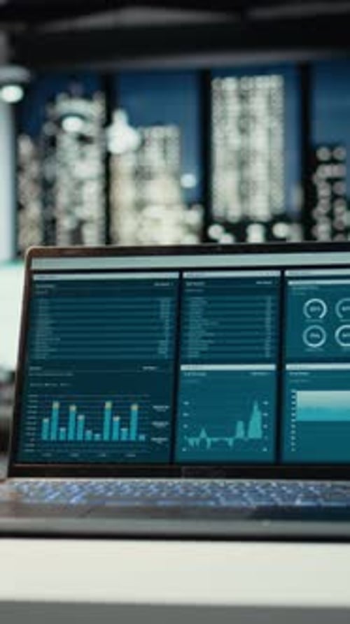 Vertical Video Empty Business Space at Midnight Showcasing Data Reports and Analytics