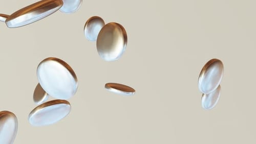 Monedas doradas abstractas voladoras sobre fondo brillante