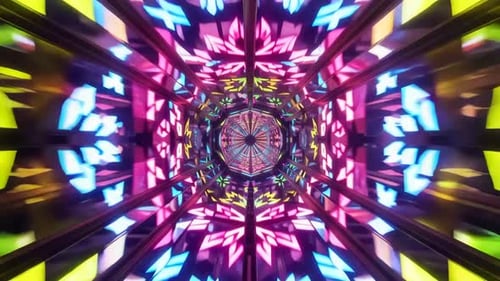 Vibrant Abstract Geometric Neon Tunnel Motion Graphic