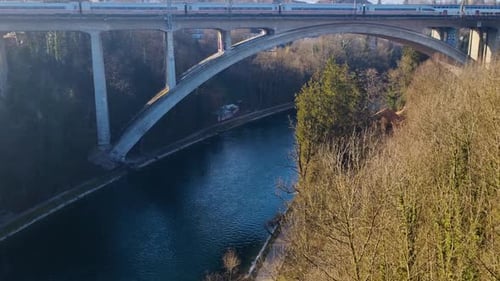 Filmed from Lorraine Bridge in Bern, this shot captures trains entering the Swiss capital
