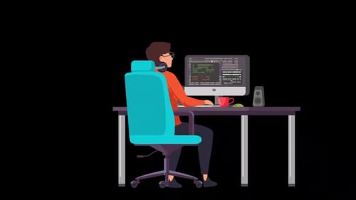Young Man Interested In Programming, Coding, Security At Computer Alpha Channel