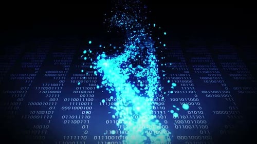 Dynamic blue data visualization with binary code explosion