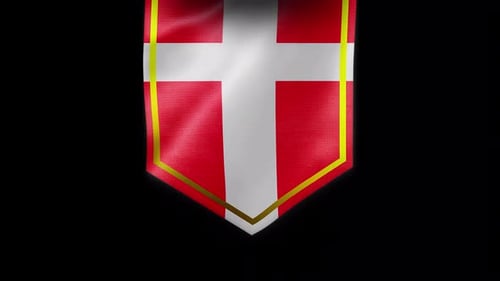 Animated Flag Pennant with Red Cross and Gold Frame