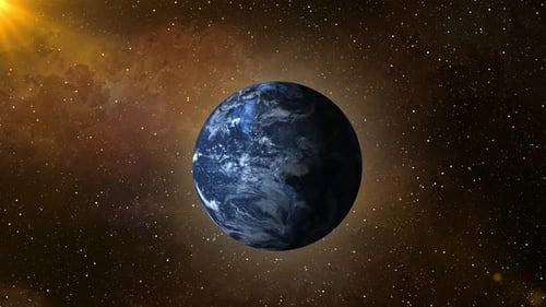 Rotating 3D Earth with Stars and Sun in Space