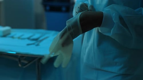Medical Professional Prepares Putting on Surgical Gloves