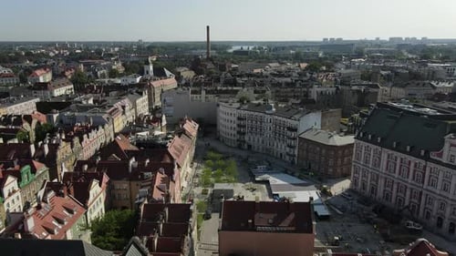 Aerial view of old town of Poznan, Poland on a summer day evening. Aerial view on the old medieval c