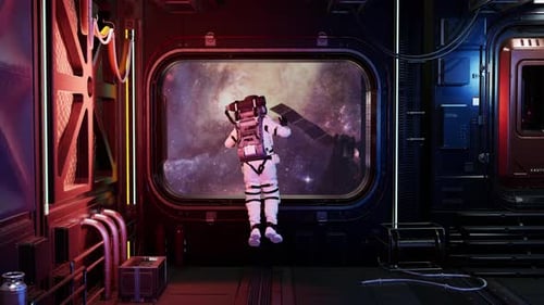 Astronaut Gazing at Space From Spacecraft Window