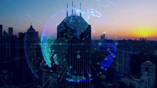 smart Connected city skyline. Futuristic network concept, city Technology