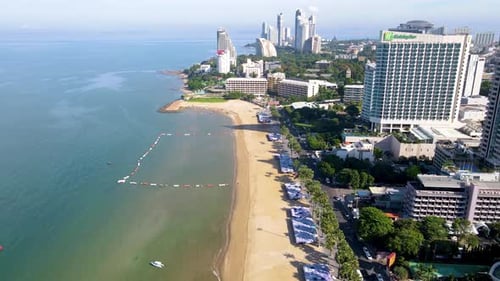 Pattaya Thailand a View of the Beach Road with Hotels and Skycraper Buildings