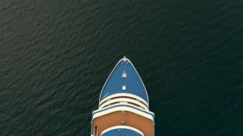 Drone Shot From Above of a Large Luxury Cruise Ship Sailing in the Baltic Sea