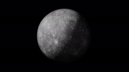 Planet Merkur mit Alphakanal-Overlay-Ansicht aus dem Weltraum, 3D-Rendering. Planeten des Sonnensystems