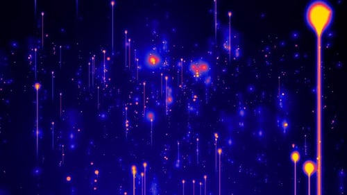 Blue And Yellow Glittering Lights Lines Flying