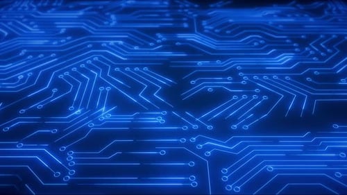 Animated Blue Glowing Circuit Board Grid Background