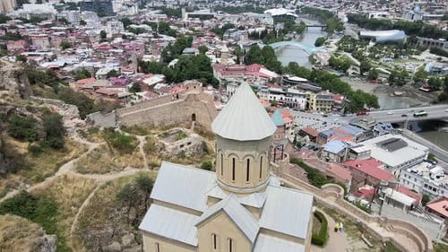 Narikala fortress aerial panoramic view, Tbilisi