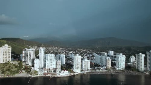 Beachfront Sunset Aerial 4k - Santa Marta - Colombia