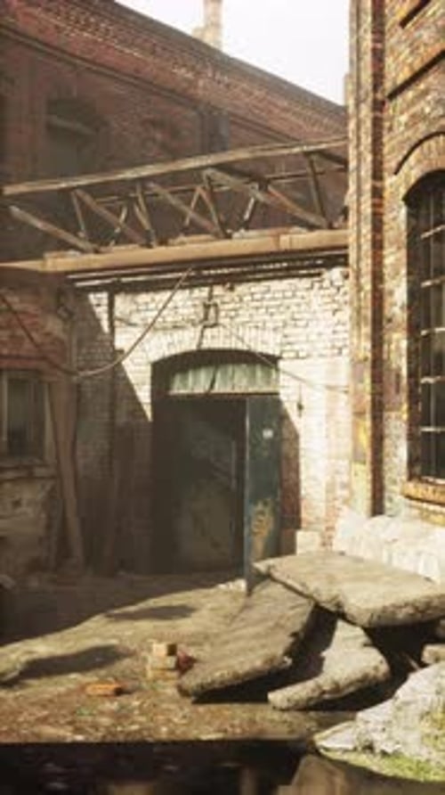 Urban Brick Building Facade With Door and Windows Vertical