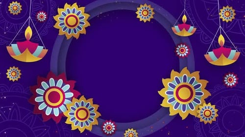 Vibrant Diwali Celebration Frame with Mandalas and Diya Lamps