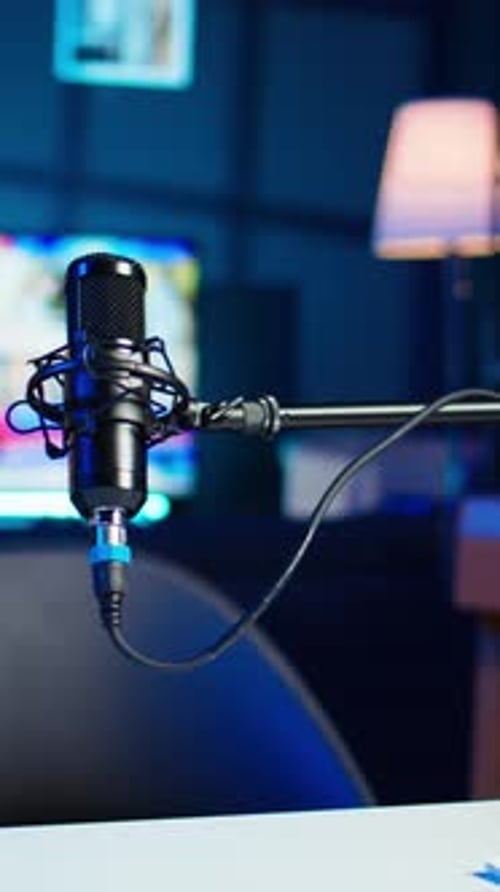 Vertical Video Panning Shot of Content Creation Recording Mic in Apartment