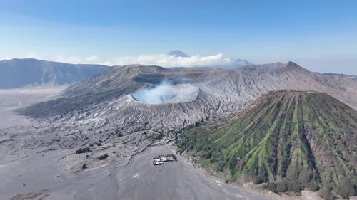 Aerial Footage of Mount Bromo in the Shadow of Mount Semeru in Bromo Tengger Semeru National Park