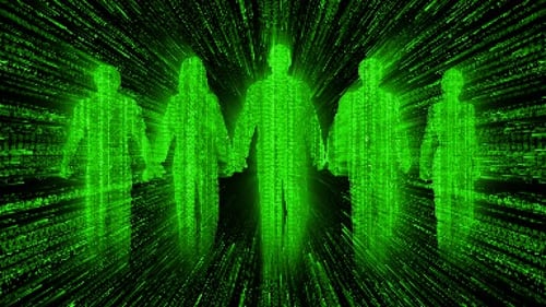 Digital Human Figures with Futuristic Data Stream