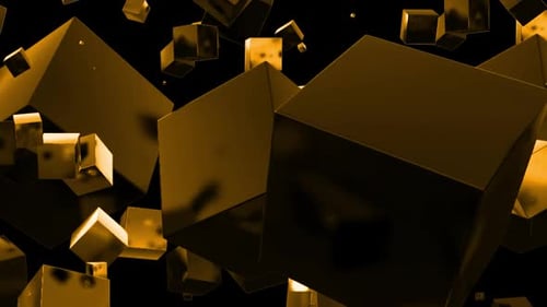 Bucle 3D geométrico con forma de cubo dorado