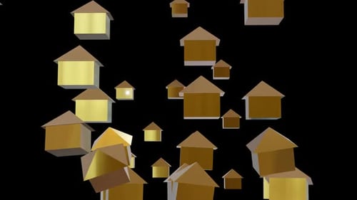 Golden Geometric Houses Falling Background