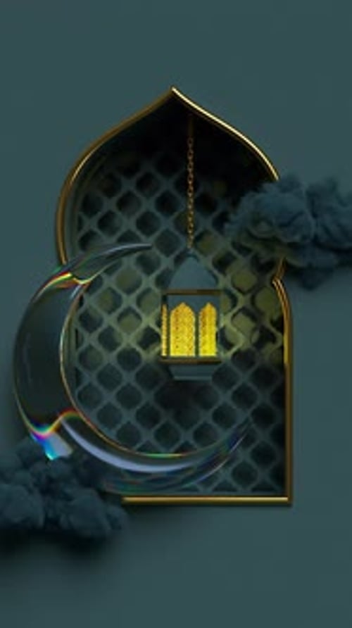 Modern Crescent Moon and Lantern for Ramadan Celebration