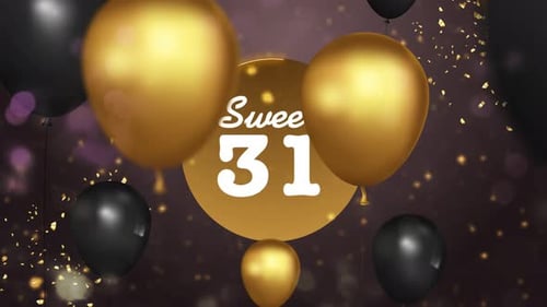 Sweet 31st Birthday Celebration Title with Floating Balloons and Confetti