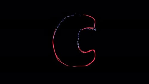 Letter C made of multicolor neon curves and lightnings on alpha. Loop 4k clip.