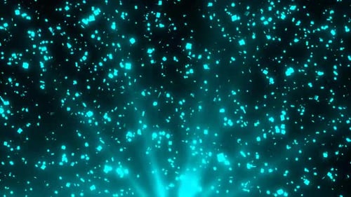 Particules bleues brillantes sortant du dessous avec des rayons lumineux