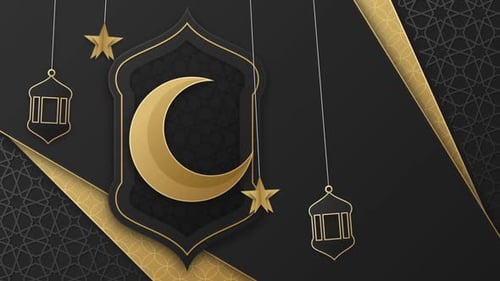 Elegant Ramadan Eid Crescent Moon and Lanterns Loop Animation