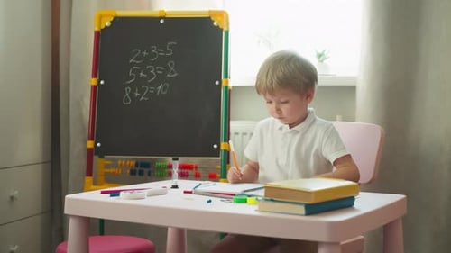 Boy Studying Math at Home
