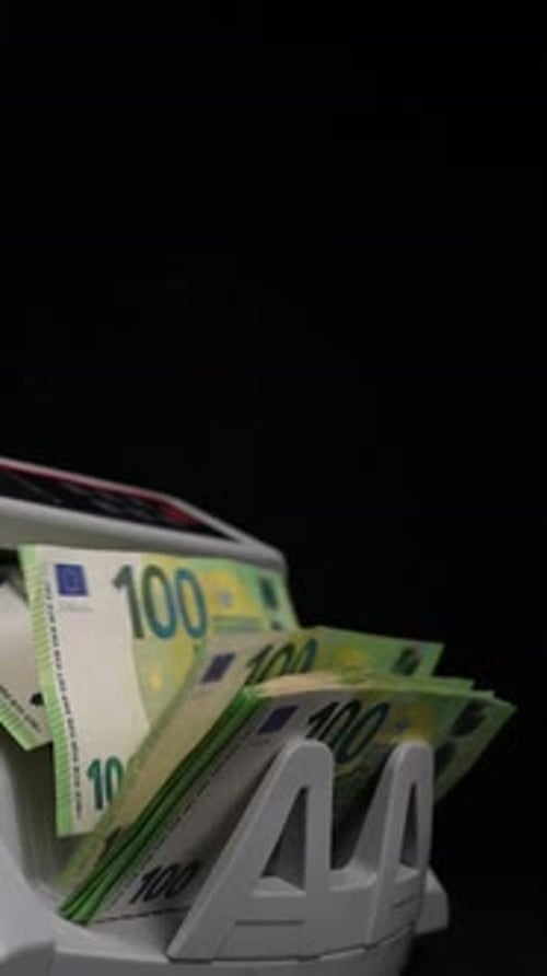 Counting Euro Banknotes with Cash Counter, Vertical Video 12