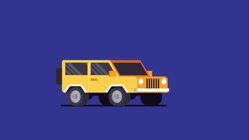 Animated Yellow Jeep Car Driving with Flat Design Style