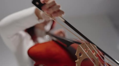 Cello Being Played Close Up With Bow