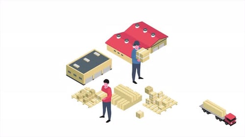 Isometric Flat Design Animation of Logistics and Supply Chain