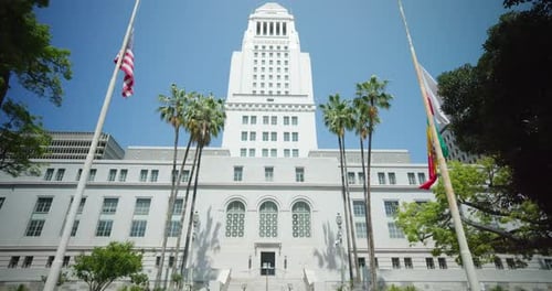 Los Angeles City Hall in the Civic Center district of downtown Los Angeles, Los Angeles, US