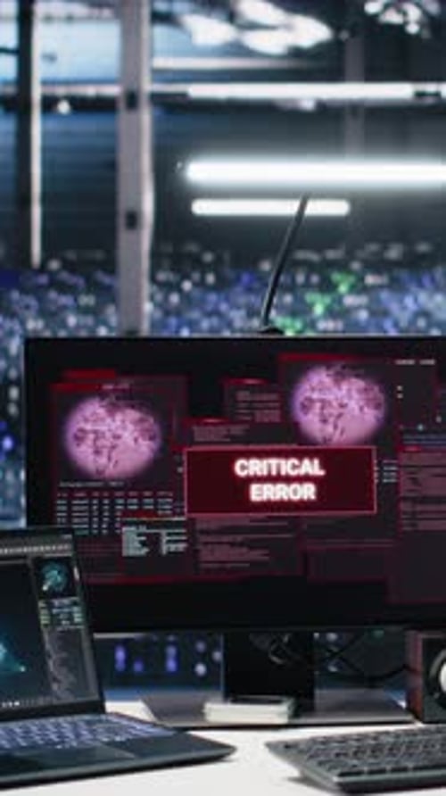 Vertical Video Data Center Team of Engineers Tries to Fix Critical Error Warning While Using AI