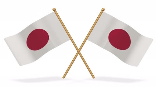 Waving Crossed Japanese Flags Seamless Loop Animation