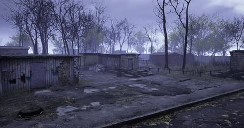 Desolate Urban Ruins with Bare Trees Motion Background