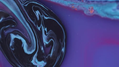 Abstract Fluid Art: Black and Blue Marble Swirls