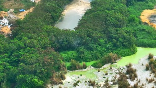 Industrial wastewater from an aerial view, Drone