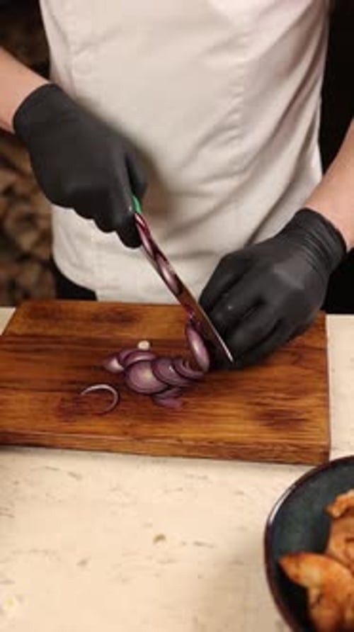 Chef prepares a delicious salad in a restaurant